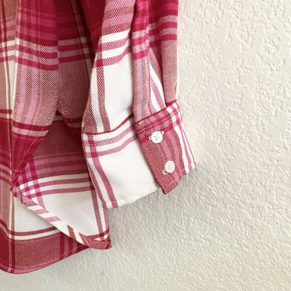 H&M Women's Button Down Red Shirt Size Medium Long‎ Sleeve Plaid Top Blouse - Picture 7 of 10